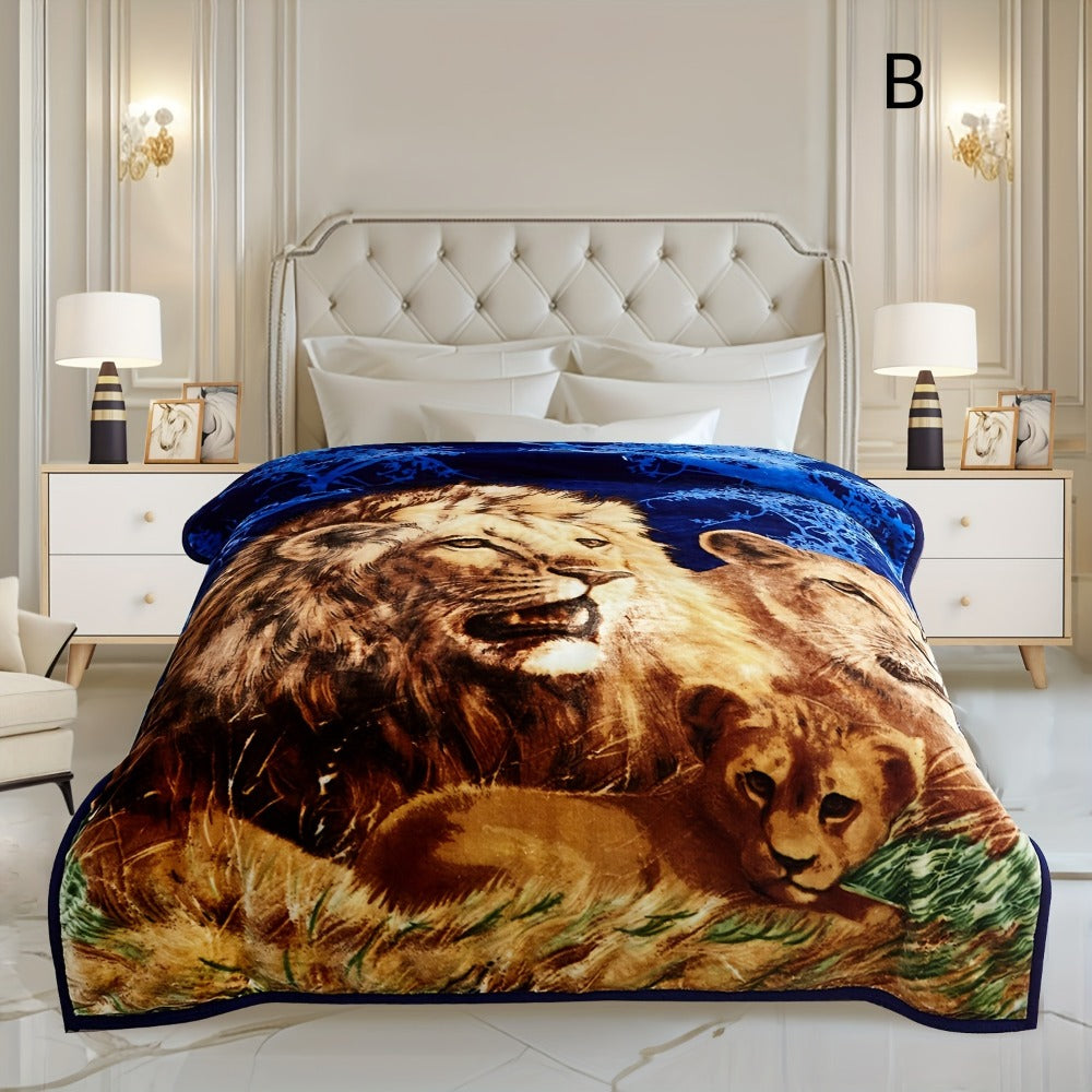 Reversible Plush Blanket 2-Ply 520GSM Milk Velvet - Queen King Size Blanket with Vibrant Animal & Floral Designs