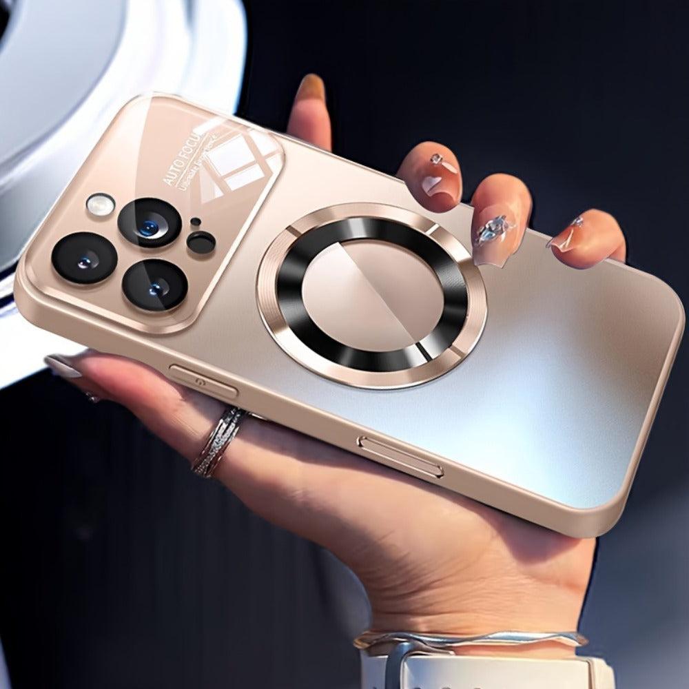 Phone Case Matte Titanium-Finish Cover with Built-In Glass Lens Protector for Select iPhone Models