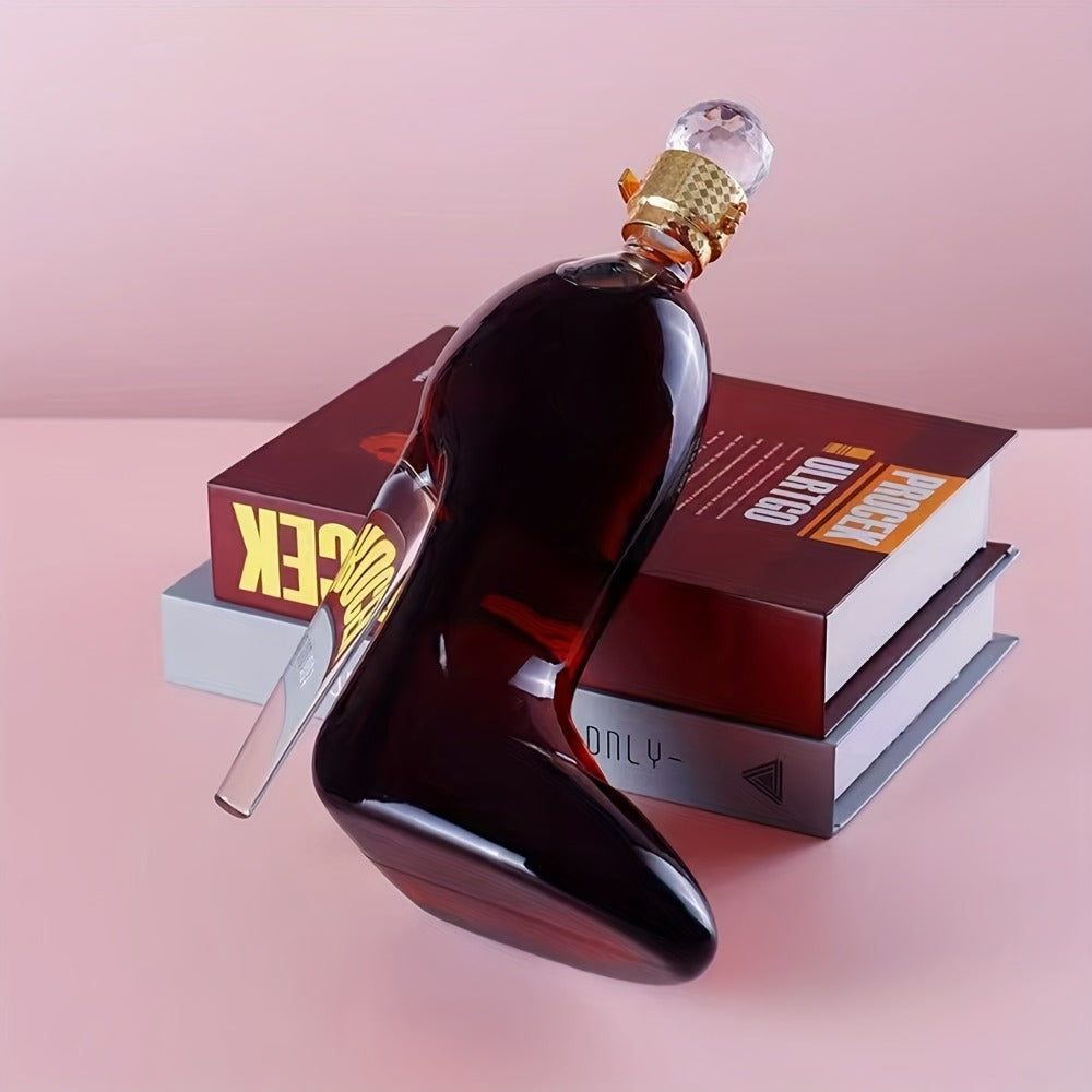 High Heel Shoe Decanter Crystal Glass with Stopper 26oz, Handmade Transparent Wine Decanter for Kitchen Dining Decor