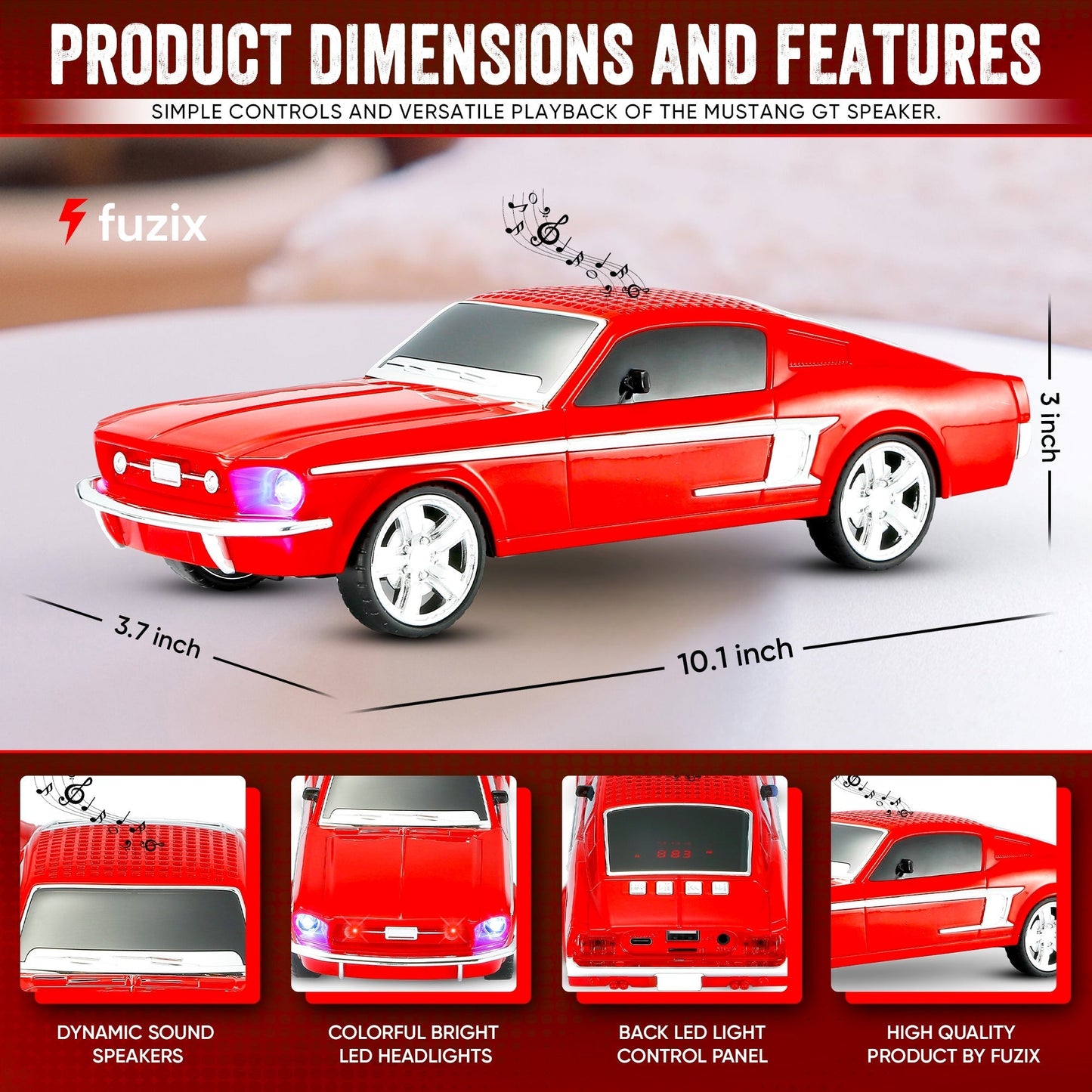 Fuzix WS-1967 Classic Car Bluetooth Speaker with LED Lights | Retro Replica Wireless Stereo, FM Radio, USB/TF/AUX, Built-in Mic