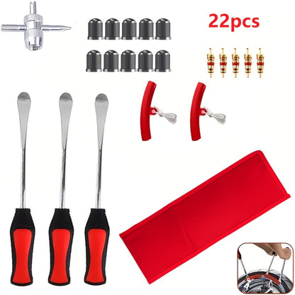 Tire Spoon Iron Set Steel Tire Changing Tool Kit – Tire Lever, Rim Protector, Valve Cores & Stem TR414 for Dirt Bike Motorcycle Lawn Mower