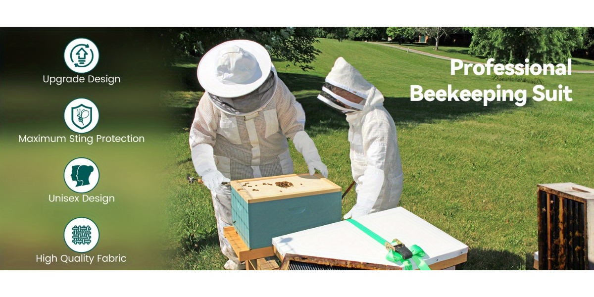 Beekeeping Suit Triple Layer Sting-Resistant Gloves 2 Veils S-3XL for Garden, Patio and Yard Use