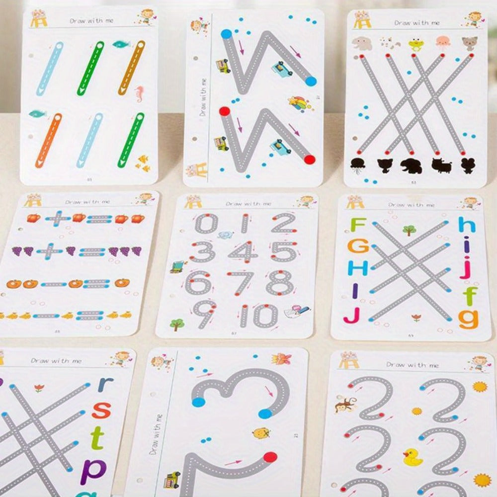 Reusable Magic Practice Book Set for Kids Ages 3-8, 64 Pages Handwriting & Calligraphy Workbook with 8 Erasable Pens & Eraser