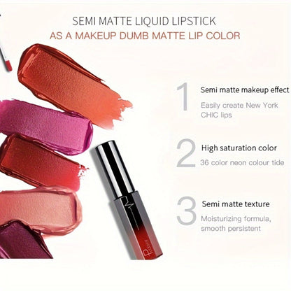Semi-Matte Liquid Lip Color in Six Numbered Shades with 9.3cm Gradient Tube and Wand Applicator