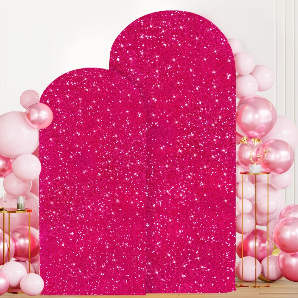 Glitter Sequin Arch Cover 2 Set 6Ft & 7.2Ft Metallic Spandex Payette Panel Wedding Arch Backdrop Cover for Wedding Ceremony, Birthday Party