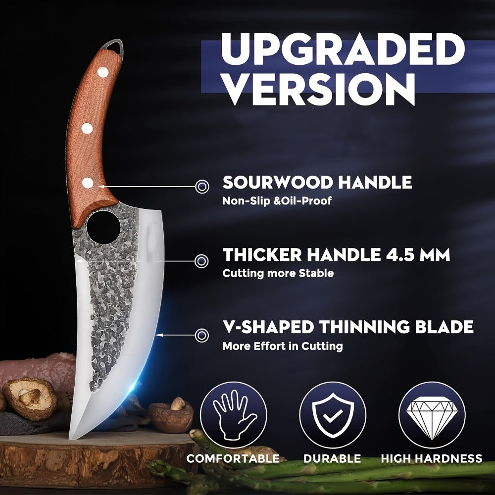 Hand Forged Viking Knife High Carbon Steel 7 Inch with Sheath Butcher Cleaver for Meat Cutting for Grilling, Camping and Outdoor Meals