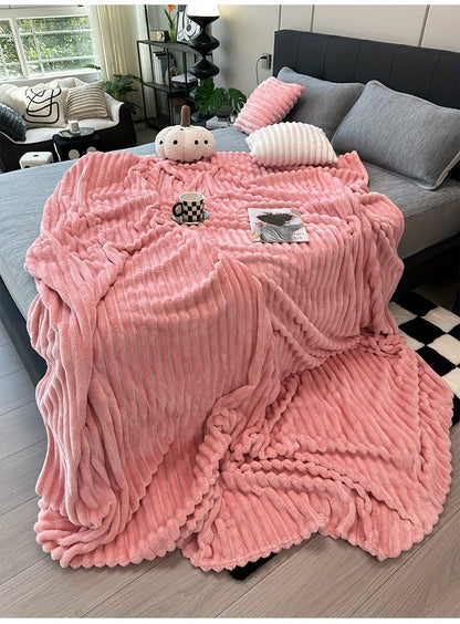 Fleece Blanket Double-Sided 3D Faux Rabbit Fur Throw – Ultra-Soft Thick 300-350g/m² for Home, Office, Travel & Camping