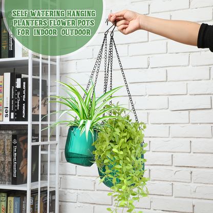 Self Watering Hanging Planters Set of 4 – 6.5" & 4.5" Hanging Flower Pots with 3 Hooks & Drainage Holes for Indoor Outdoor Home Garden