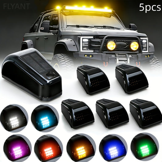 Solar Cab Roof LED Light Set, Five Adhesive-Mount Units in Green, Yellow or White with 13.5 cm Housings