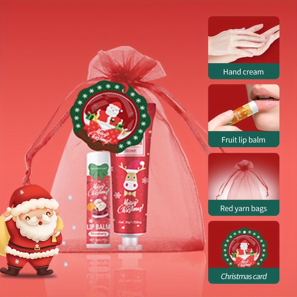 Bulk Gift Set 120 Pieces Lip Balm & Hand Cream with Red Velvet Bags & Holiday Cards – Moisturizing Party Favors for Colleagues