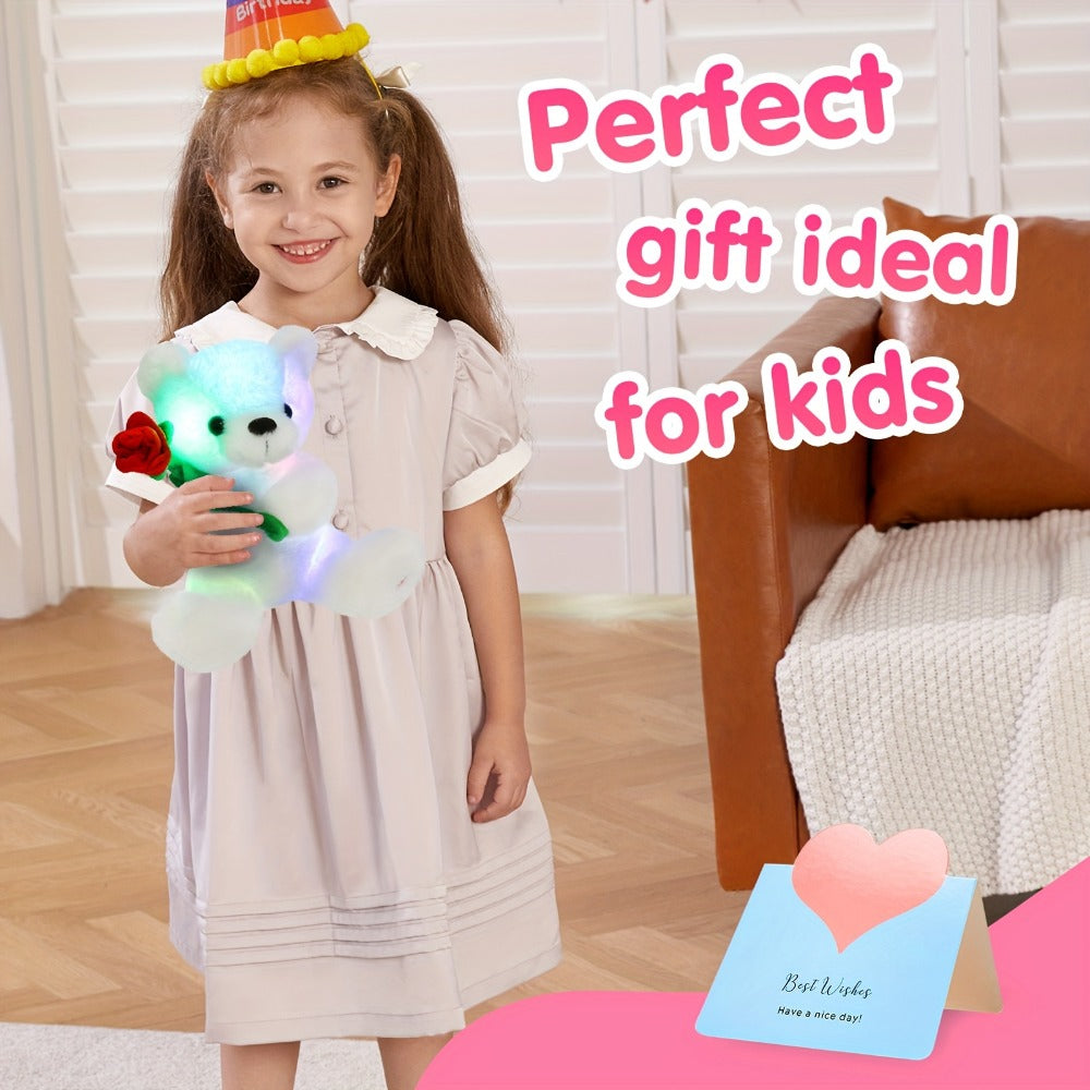 Rose Bear Plush with LED Light Glowing White Bear with Flowers Romantic with the Listed Color, Size or Set Options for Everyday Use