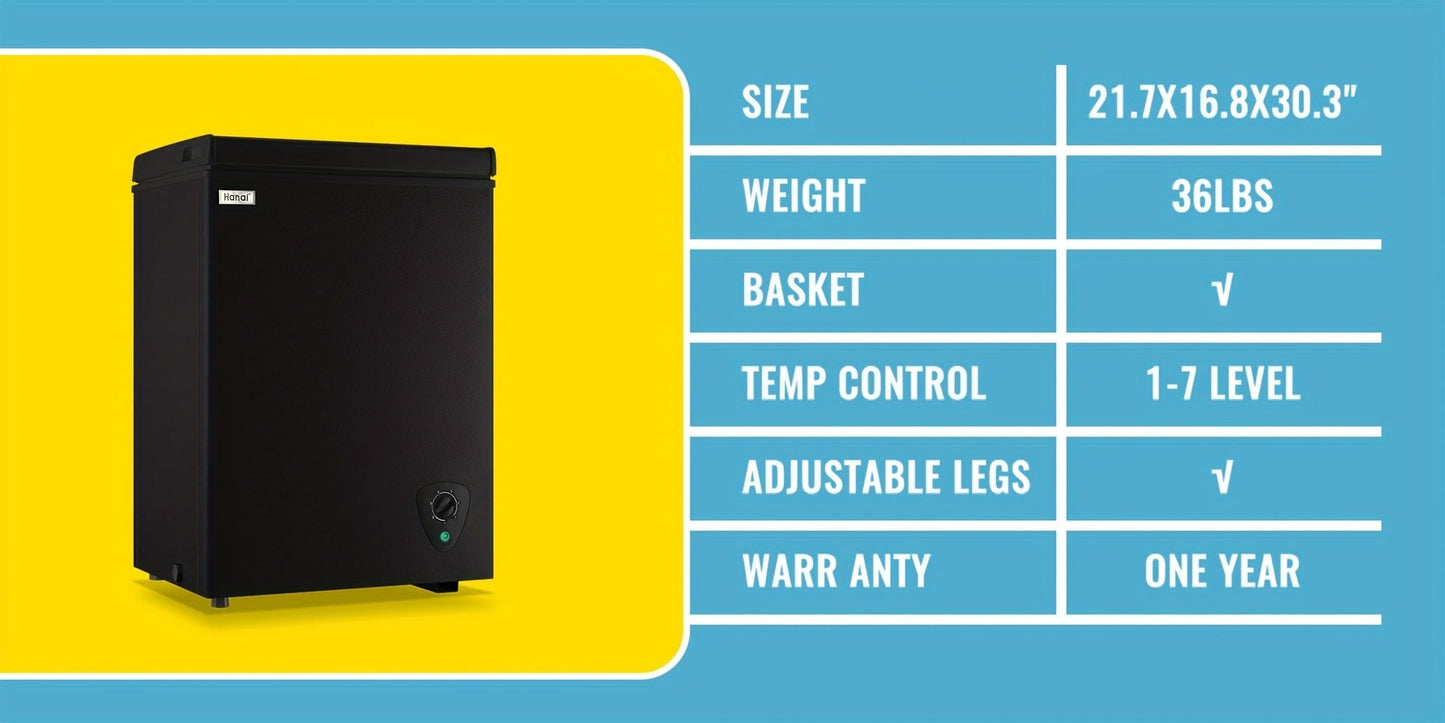 Chest Freezer, Compact Mini Deep Freezer with 7-Level Temperature Control (-11.2°F to 50°F), Low Noise R600a Compressor