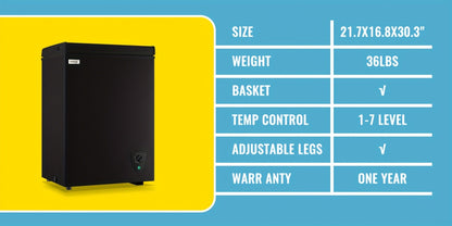 Chest Freezer, Compact Mini Deep Freezer with 7-Level Temperature Control (-11.2°F to 50°F), Low Noise R600a Compressor