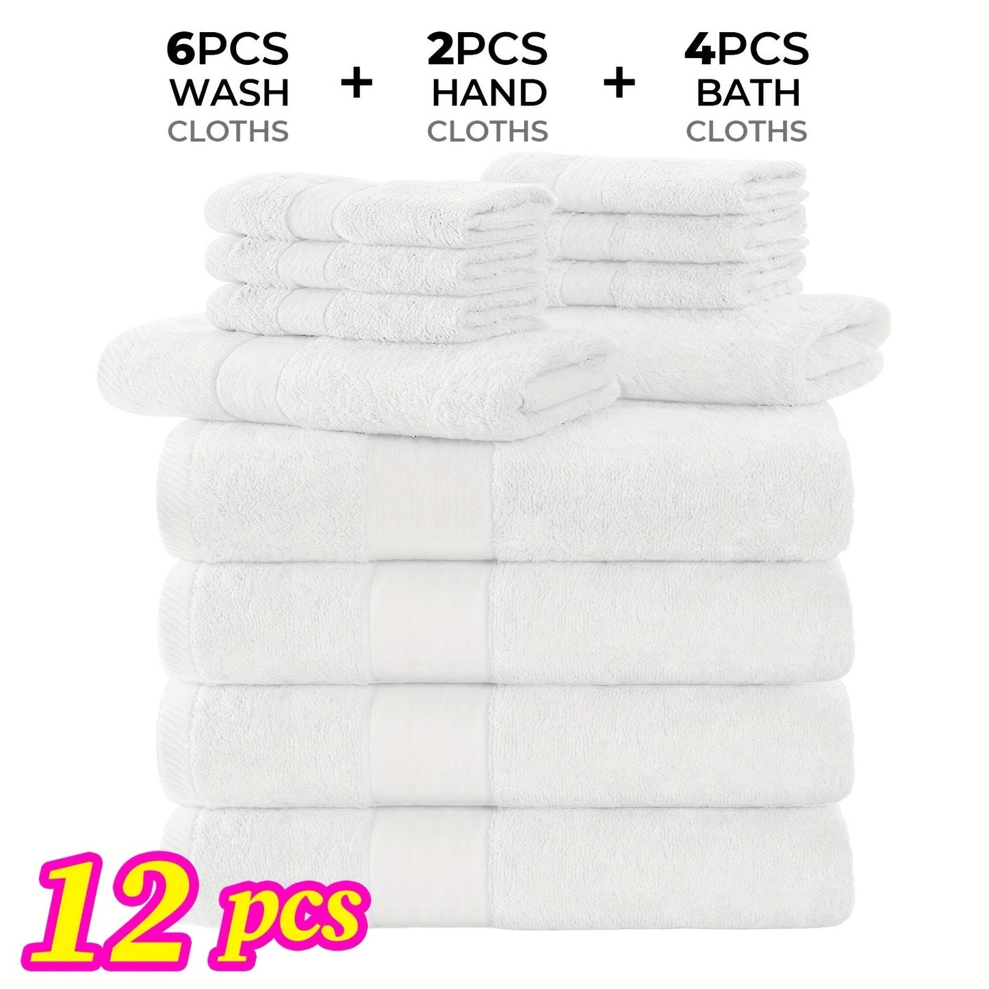 Towel Set 12 or 24 Piece Cotton Collection with Bath, Hand and Washcloth Formats in Seven Colors