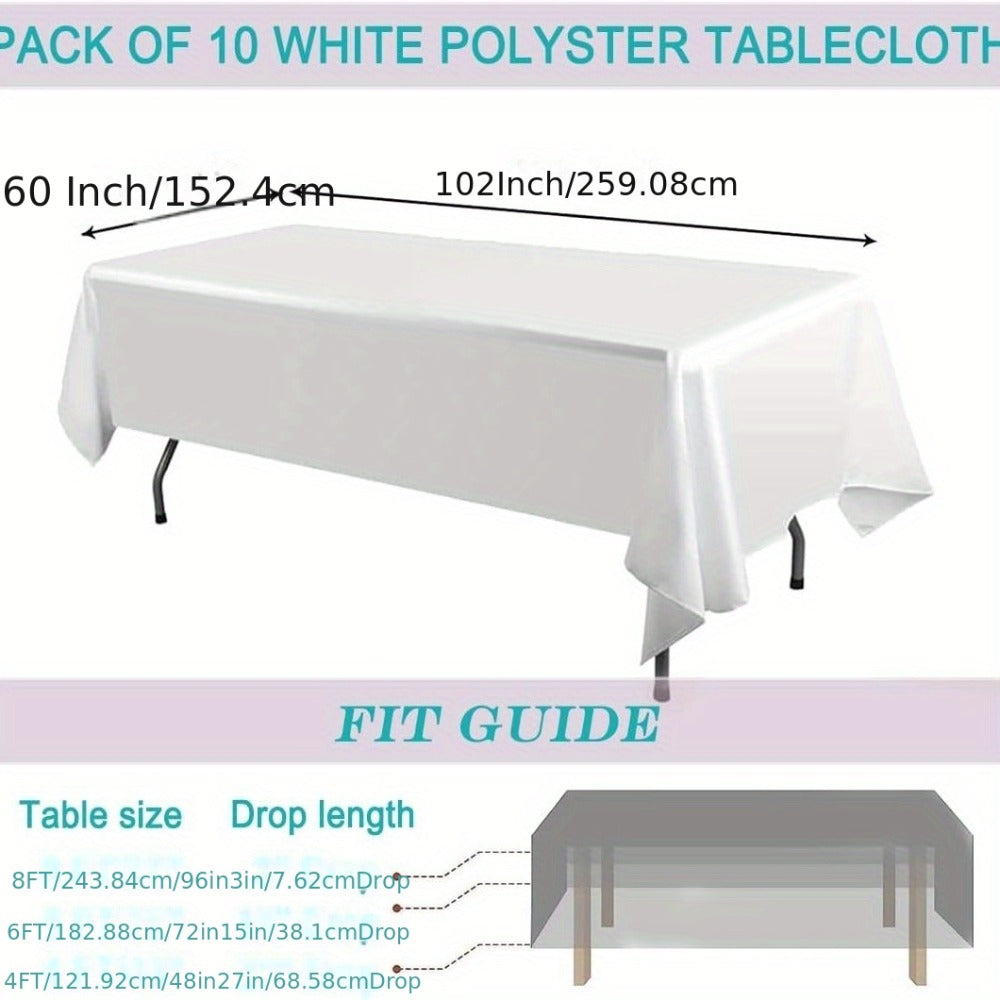 10-Pack White Rectangular Tablecloths 60x102 Inch – Washable Banquet Table Covers for Weddings, Parties & Events