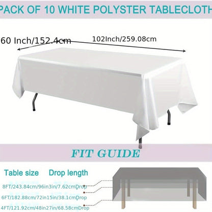 10-Pack White Rectangular Tablecloths 60x102 Inch – Washable Banquet Table Covers for Weddings, Parties & Events
