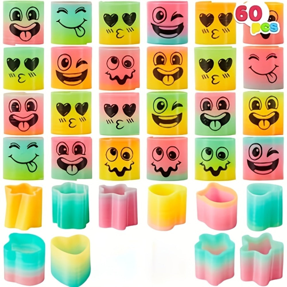 Rainbow Mini Spring Coil Party Favors 60pcs Bulk, Fidget Stress Toys for Kids, Goodie Bag Stuffers