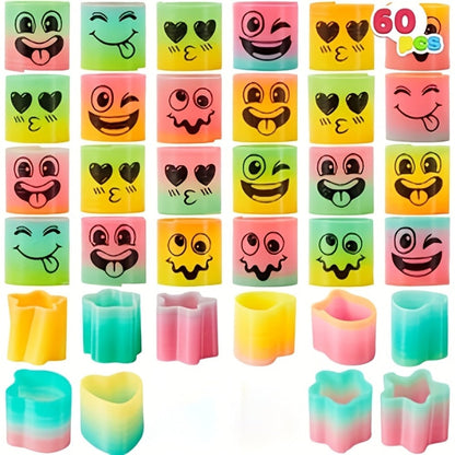 Rainbow Mini Spring Coil Party Favors 60pcs Bulk, Fidget Stress Toys for Kids, Goodie Bag Stuffers