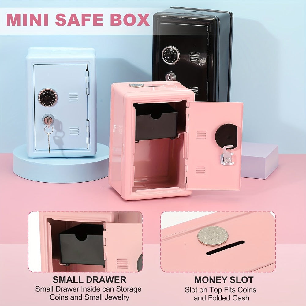 Metal Coin Bank Safe with Key and Combination Lock – Secure Steel Money Box with Removable Drawer, Coin Slot & Cash Storage for Home Office