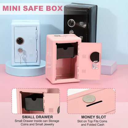 Metal Coin Bank Safe with Key and Combination Lock – Secure Steel Money Box with Removable Drawer, Coin Slot & Cash Storage for Home Office