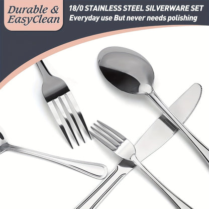 Stainless Steel Flatware Sets in 20–72 Piece Silver, Black or Gold Configurations with Exact Checkout Options
