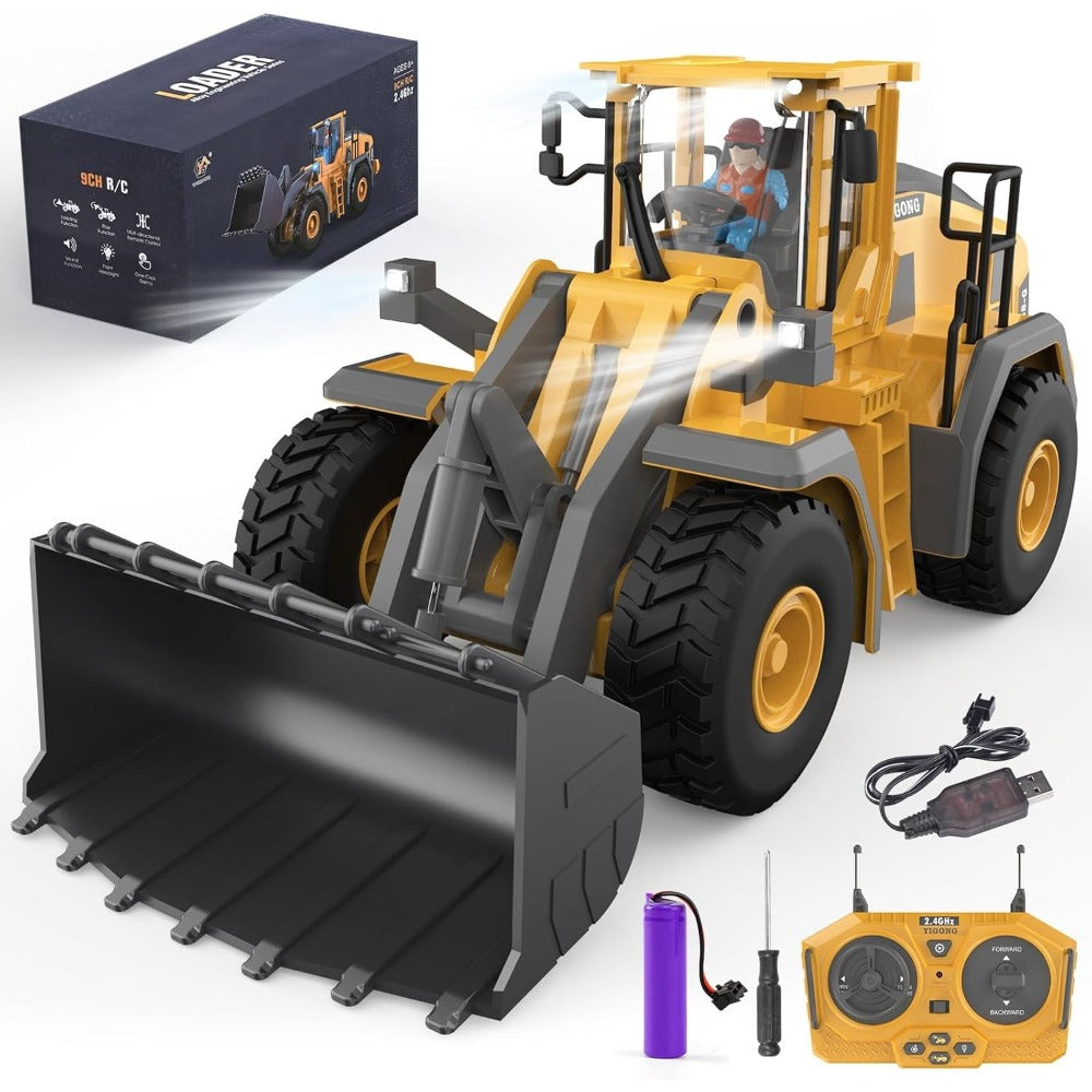RC Wheel Loader Toy 1:20 Scale 2.4GHz 9-Channel Remote Control Construction Truck with Realistic Lights & Sounds