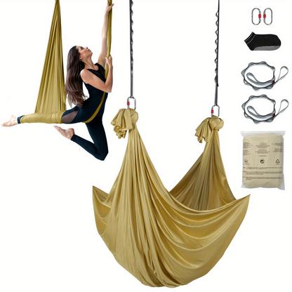 Aerial Yoga Hammock Kit 8.7 Yards – 100GSM Nylon Anti-Gravity Yoga Swing with Full Rigging Hardware, Aerial Silk for All Levels