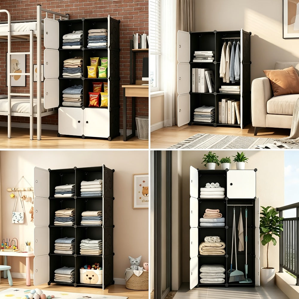 Storage Cabinet Modular Magnetic-Door Organizer with Three or Four Tiers and Two Capacity Options