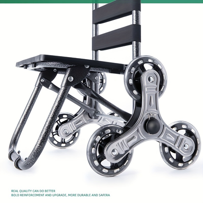 Stair Climbing Shopping Cart with Detachable Hand Truck, Foldable Grocery Trolley with Spacious Polyester Bag for Home Market Transport
