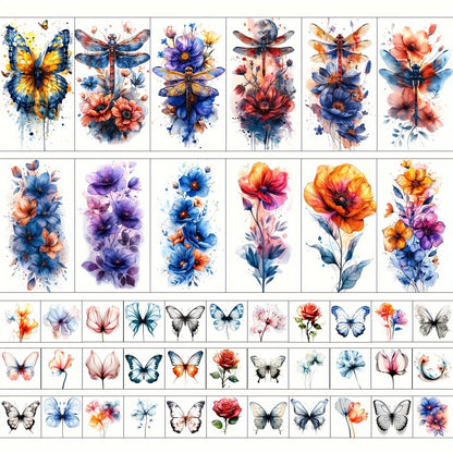 Temporary Tattoos GLARYYEARS 45-Sheet Watercolor Floral Set with 12 Large and 33 Small Designs for Arm, Wrist and Shoulder