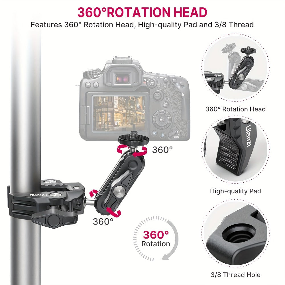 ULANZI Super Clamp 360° Ballhead Magic Arm Double Ball Head Camera Mount with 1/4"-20 & 3/8"-16 Thread for Canon Nikon DSLR
