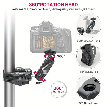 ULANZI Super Clamp 360° Ballhead Magic Arm Double Ball Head Camera Mount with 1/4"-20 & 3/8"-16 Thread for Canon Nikon DSLR