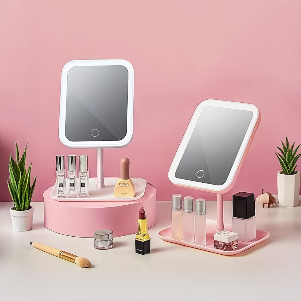 LED Makeup Mirror with Lights Rechargeable, Foldable Lighted Vanity Mirror 3 Color Modes Touch Dimming Portable Stand