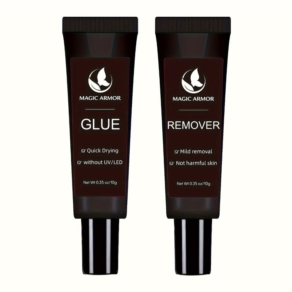 Press On Nail Glue and Remover Kit with 10g Clear Drying Adhesive for Acrylic and False Nails