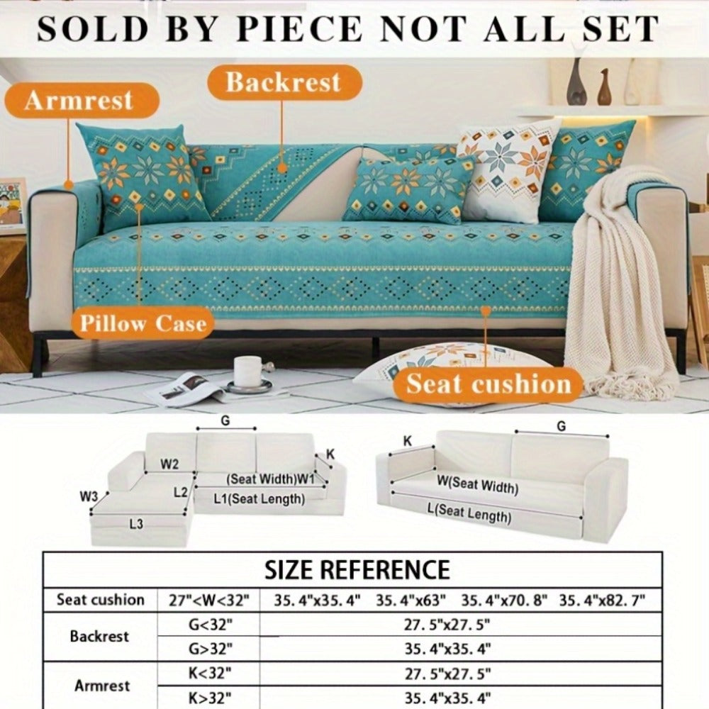Sofa Cover Bohemian Chenille Jacquard Knit Sections for Seat, Armrest or Backrest with Model-Specific Size and Color Options
