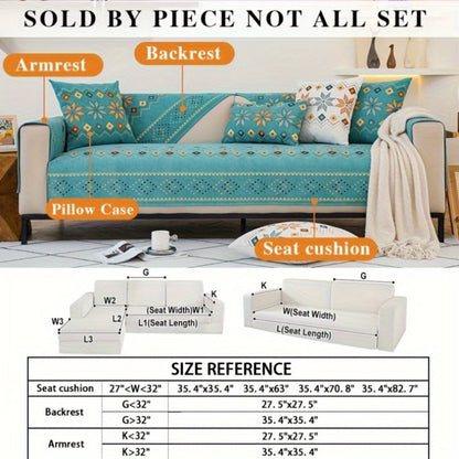 Sofa Cover Bohemian Chenille Jacquard Knit Sections for Seat, Armrest or Backrest with Model-Specific Size and Color Options