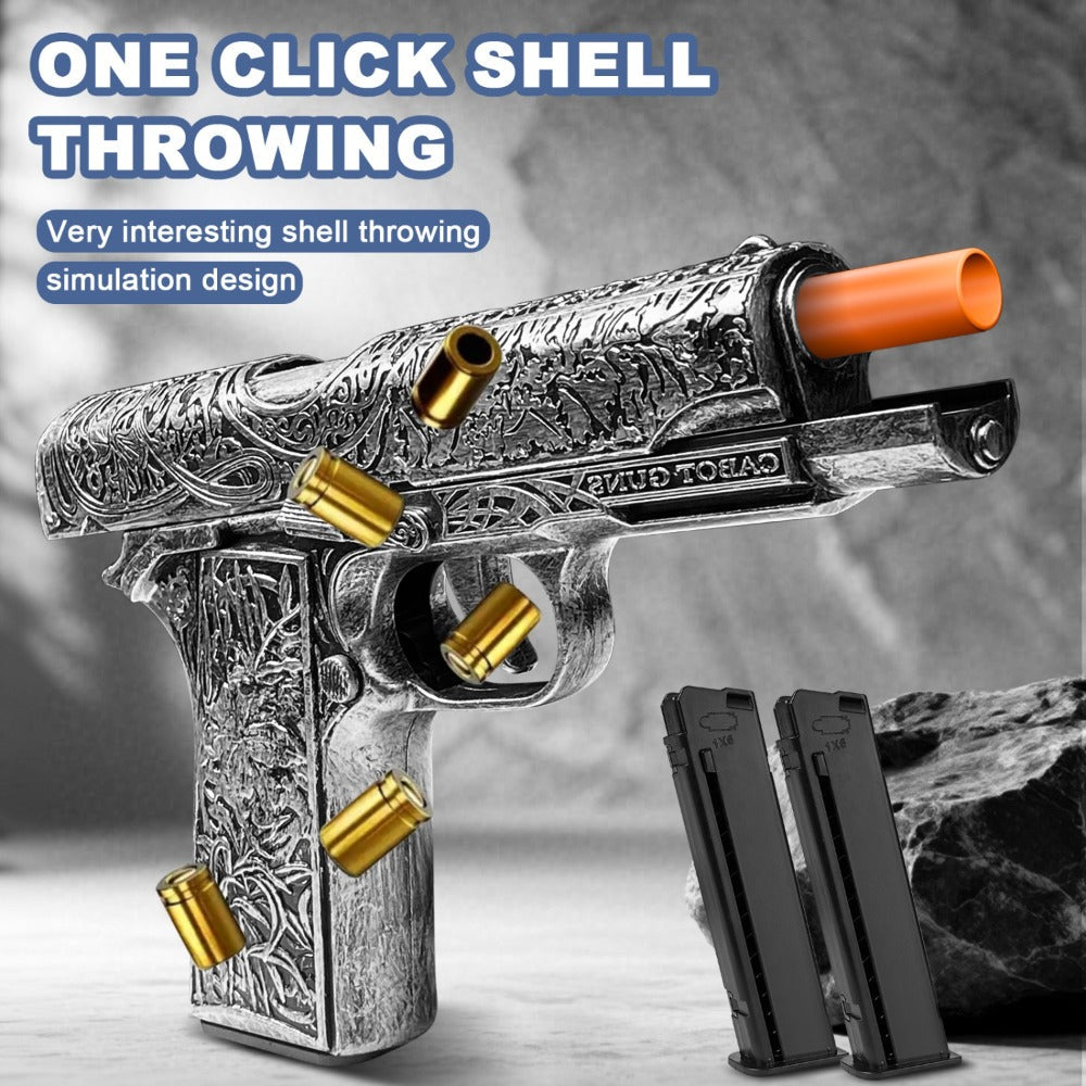 Shell-Ejecting Toy Foam-Dart Blaster with Engraved Body, Two Magazines and Four Color Options