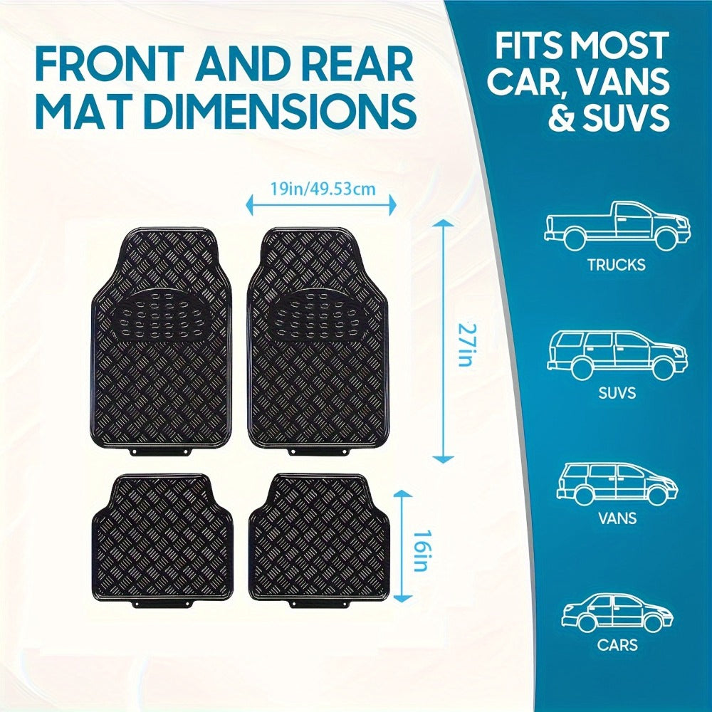 Molded Car Floor Mats, Four-Piece Front and Rear Set with Trim Lines in Six Color Options for Vehicle Footwells