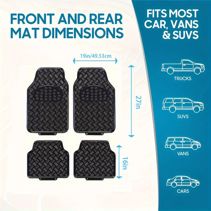 Molded Car Floor Mats, Four-Piece Front and Rear Set with Trim Lines in Six Color Options for Vehicle Footwells