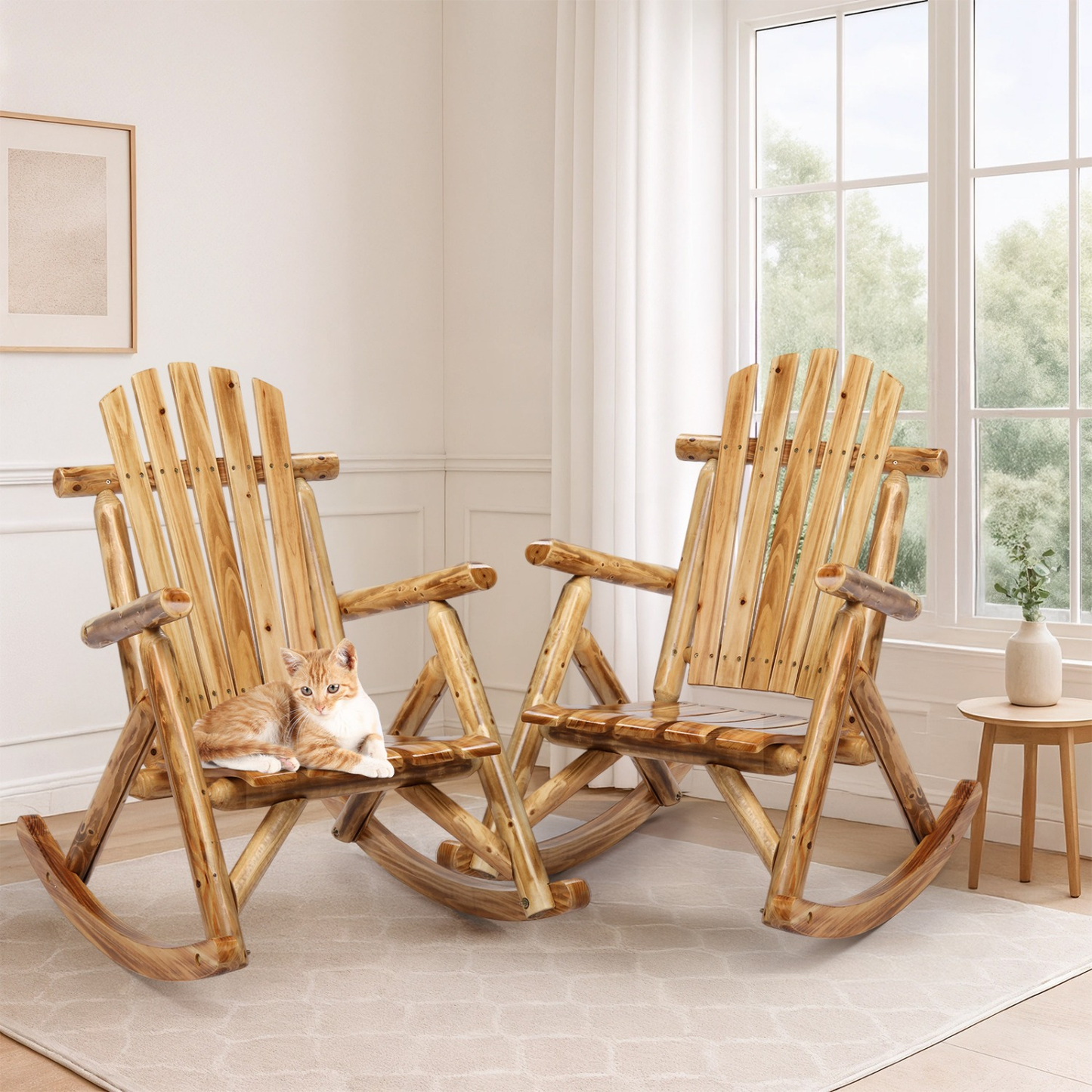 Patio Cedar Rocking Chair 26" Fan-Shaped Backrest Outdoor Rocker for Garden Poolside Patio