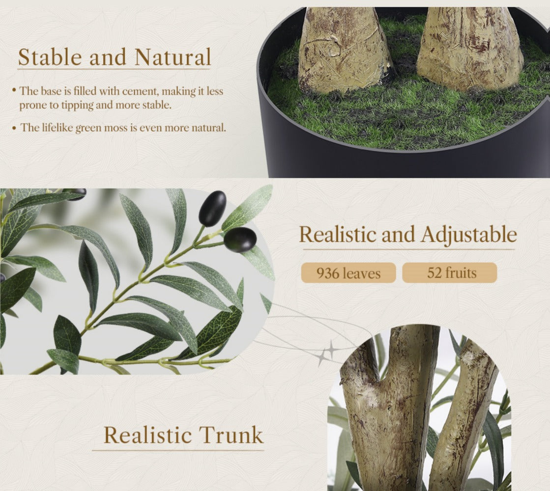 Full-Canopy Artificial Olive Tree with 4, 5, 6 or 7 ft Height Options, Decorative Fruit and Potted Base