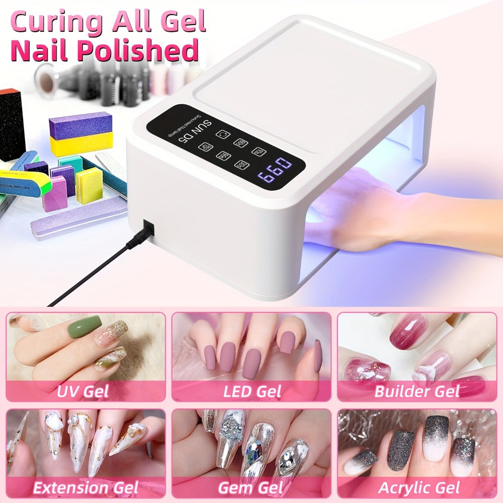 Sun-D5 Dual-Hand UV/LED Nail Lamp with 108-Bead Label, Removable Base, LCD and Four Timers