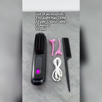 Cordless Hair Straightener USB Rechargeable - 3 Temperature Controls, LED Display, Shine, Travel Flat Iron with Comb & Clips