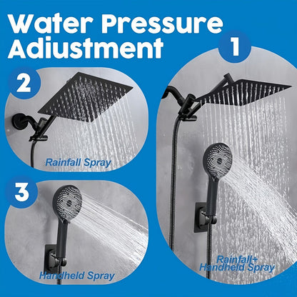 Rain Shower System with Handheld Shower Head, High Pressure Rainfall Showerhead Combo Copper Diverter Anti-Clog 8 10 12 Inch
