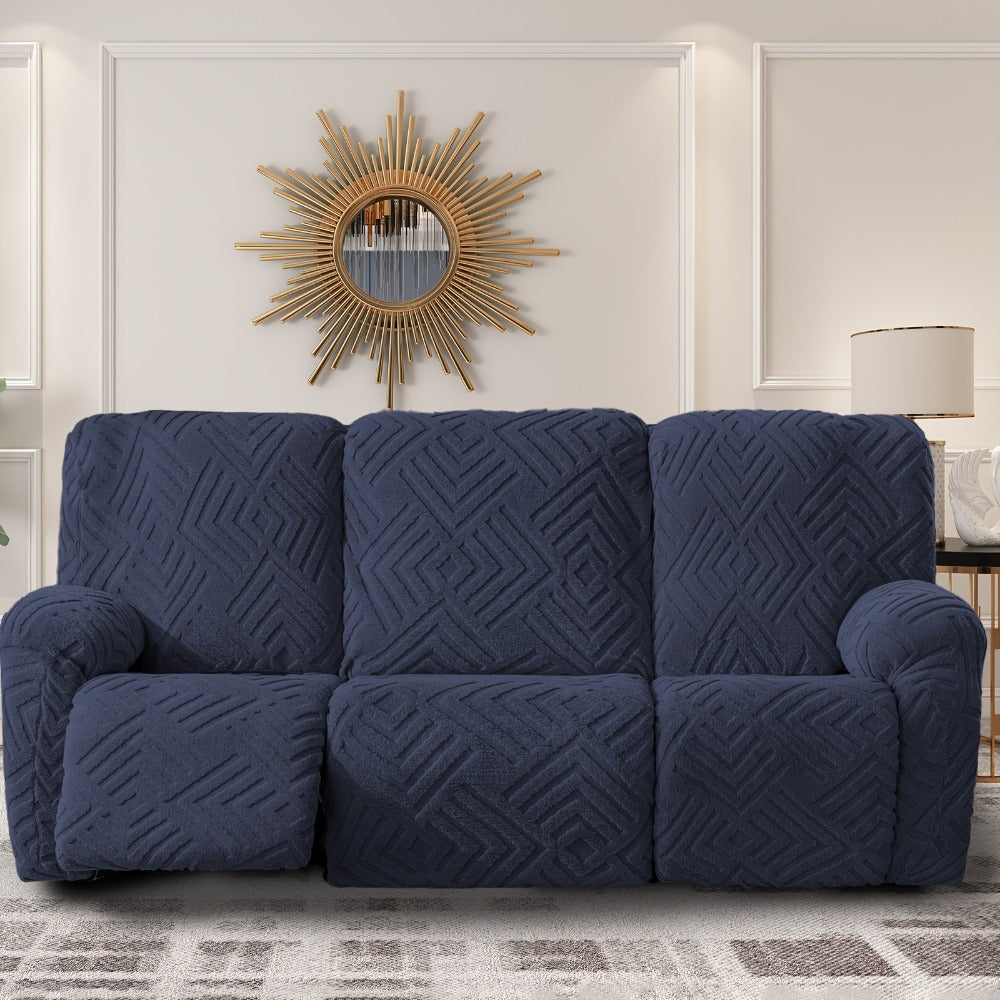 Sofa Cover Three-Seat Jacquard Knit Slipcover with Side Pocket, Elastane Stretch and Seven Solid Colors