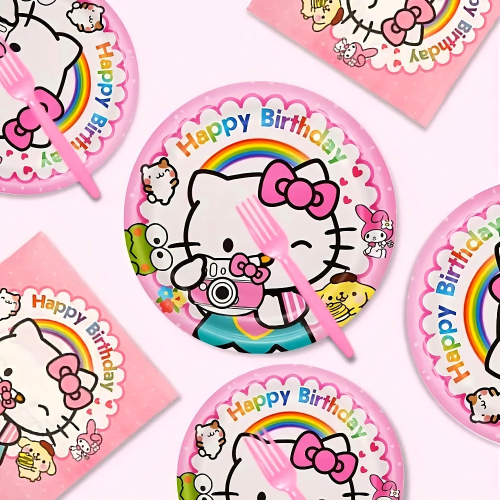 Party Decorations Hello Kitty 139-Piece Pink Birthday Set with Tableware, Banner, Balloons and Tablecloth