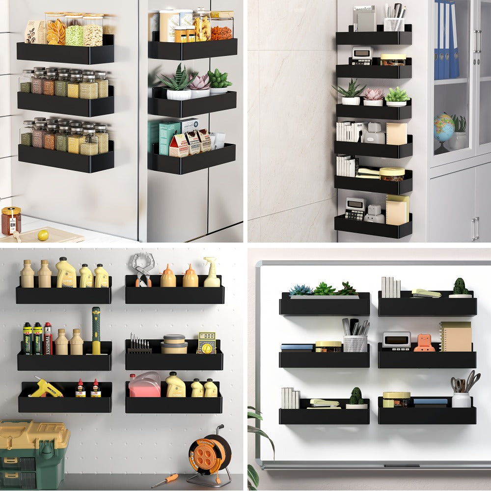 Magnetic Spice Rack Wall Mounted No Drill 6-Piece Set Magnetic Storage Shelf for Home Cooking, Dining and Outdoor Meals