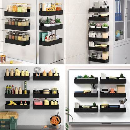 Magnetic Spice Rack Wall Mounted No Drill 6-Piece Set Magnetic Storage Shelf for Home Cooking, Dining and Outdoor Meals