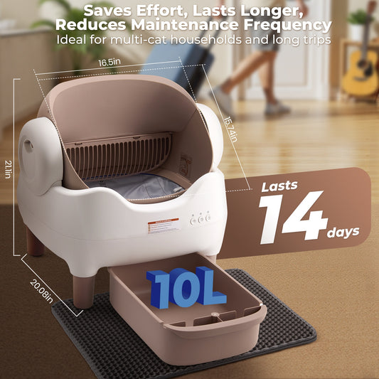 Smart Self-Cleaning Cat Litter Box – App Control, Open-Top Design, 10L Waste Bin, Ultra-Quiet <20dB, Infrared Safety Sensors