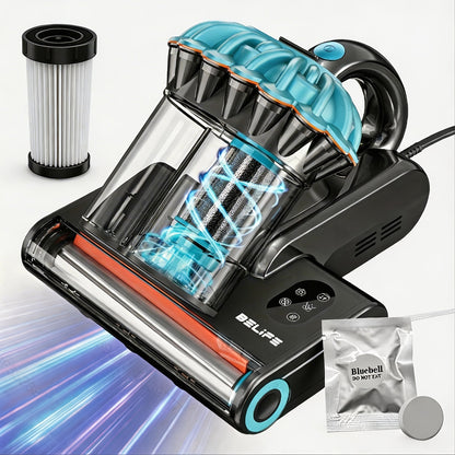 Corded Mattress Vacuum Cleaner with 550W 20000Pa Labels, Blue Trim, Dual Cyclone Cups and Filter